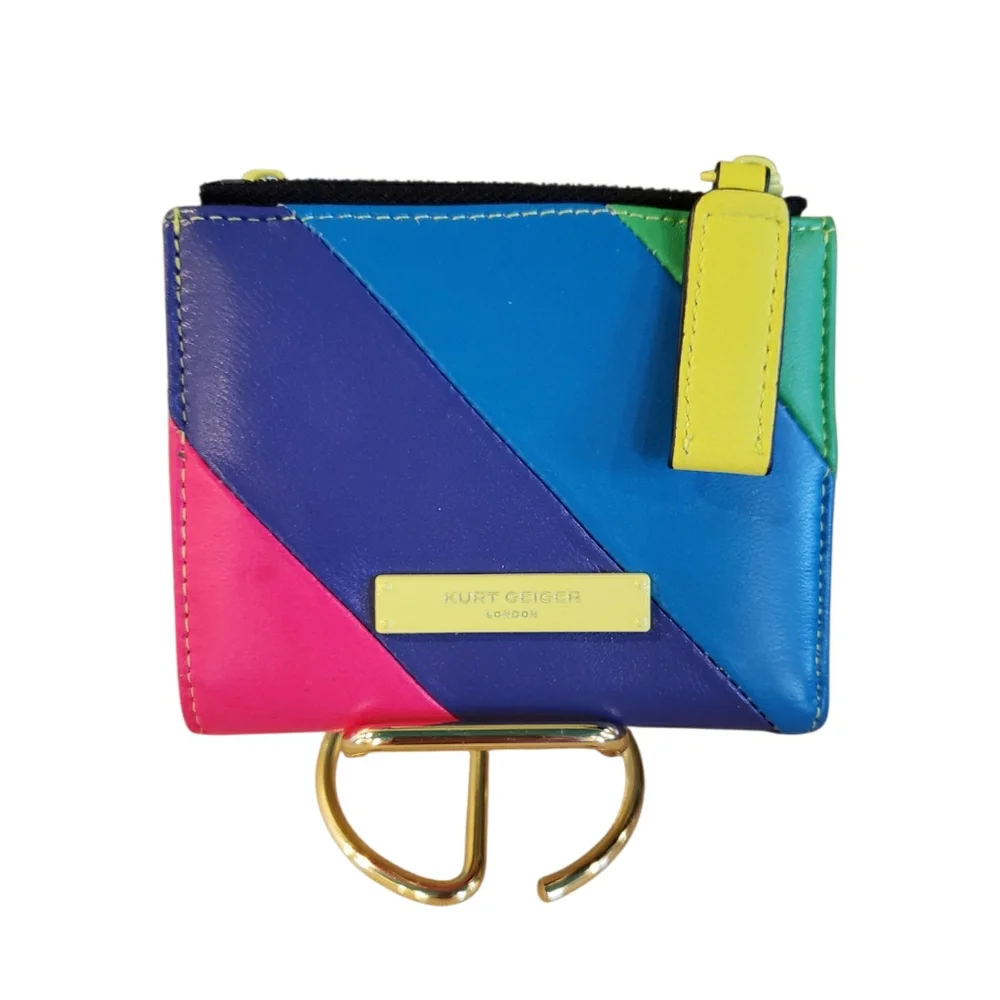 Kurt Geiger Striped Multicolor Colorblock Leather Wallet w/ Zip Compartments - Picture 8 of 9